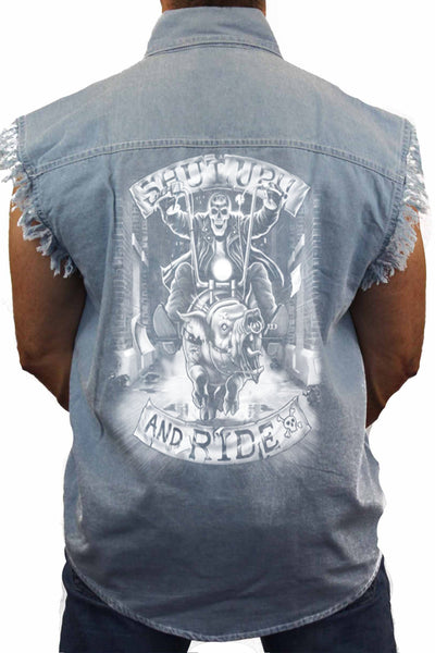 Sleeveless Shirt White Shut Up & Ride Biker SHORE TRENDZ