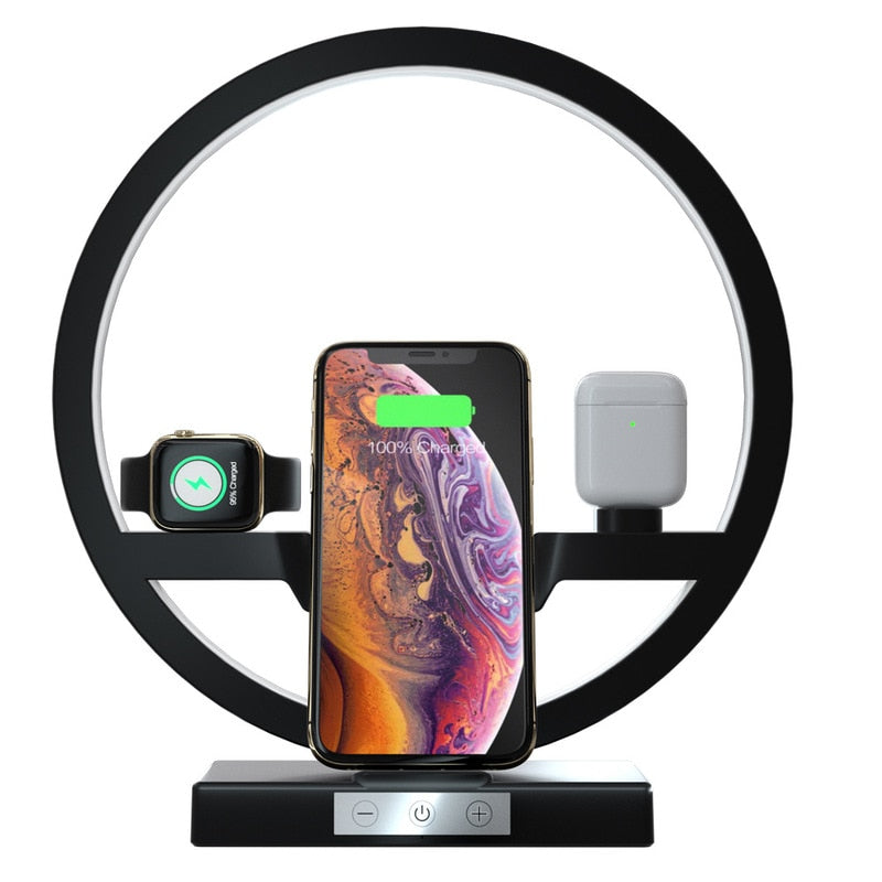 3 IN 1 QI Fast Wireless Charger Dock for iPhone 11 Pro Max for Apple Watch iWatch 1 2 3 4 5 Airpods Charger Holder LED Lamp 2019 eprolo