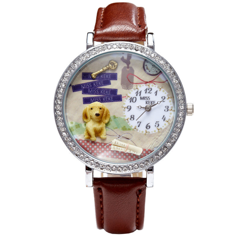 3D Mini Dog Clock Women Rhinestone Watch eprolo