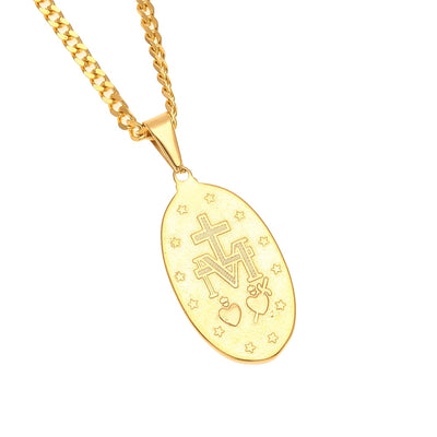 Catholic Religious Virgin Mary Necklace Pendant Stainless Steel Gold Color Cross Medallion Necklace eprolo
