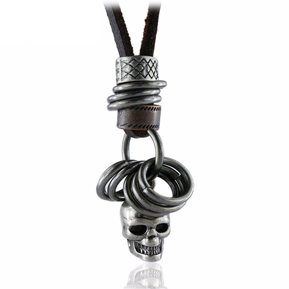 Men Halloween Skull Necklace Leather Pendant eprolo