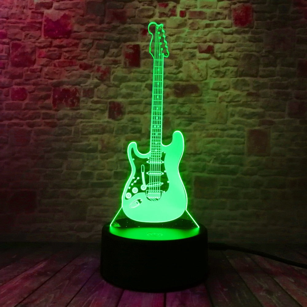 Creative Cartoon 3D Electric Music Guitar Bass Model Illusion Lamp LED 7 Color Change Gradient Baby Child Sleep Night Light Toys