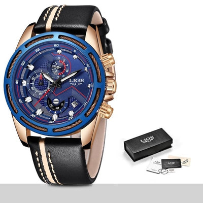 LIGE Watch Men Sport Quartz Clock Leather Mens Watches Top Brand Luxury Gold Waterproof Business Watch eprolo