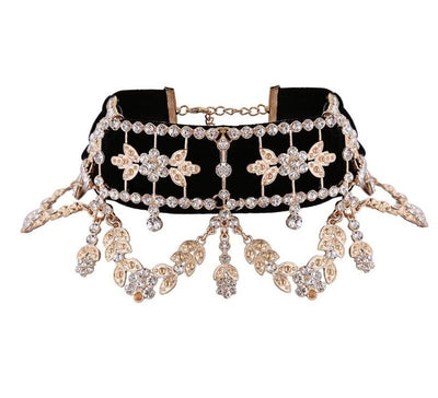 Crystal Rhinestone Choker Necklace Velvet Statement Necklace eprolo