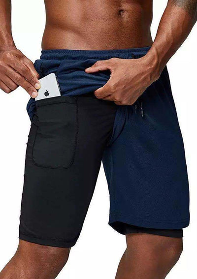 Men's music shorts 2 in 1 running shorts security pockets shorts quick drying sports shorts built-in pockets hip zipper pockets eprolo
