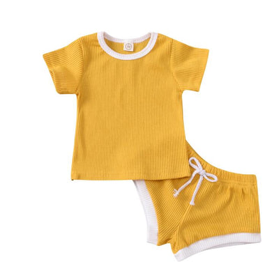 2020 Toddler Baby Boys Girls Summer Clothing Newborn Kids Baby Girls Ribbed Knitted Short Sleeve T-shirts+Shorts Tracksuits Sets eprolo