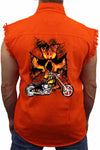 Denim Shirt Motorcycle Flames Skull Cross Biker SHORE TRENDZ