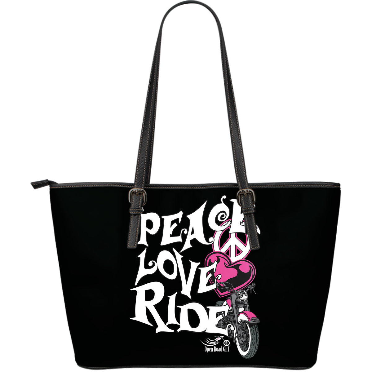 PINK Peace, Love, Ride LARGE PU LEATHER TOTE Getbrewtaps.com