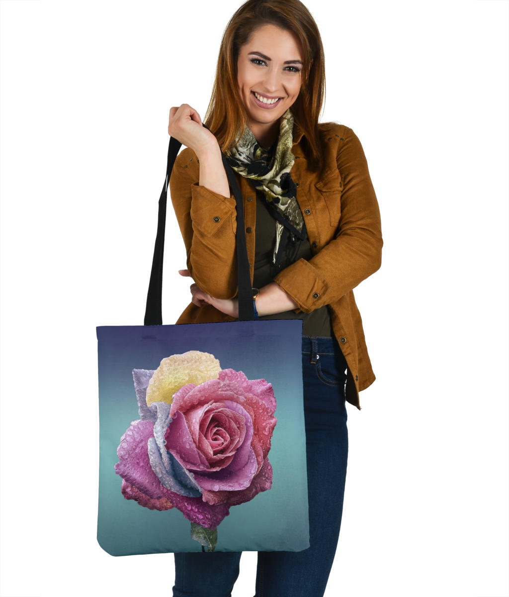 Rainbow Rose Shoulder Tote Bag Getbrewtaps.com
