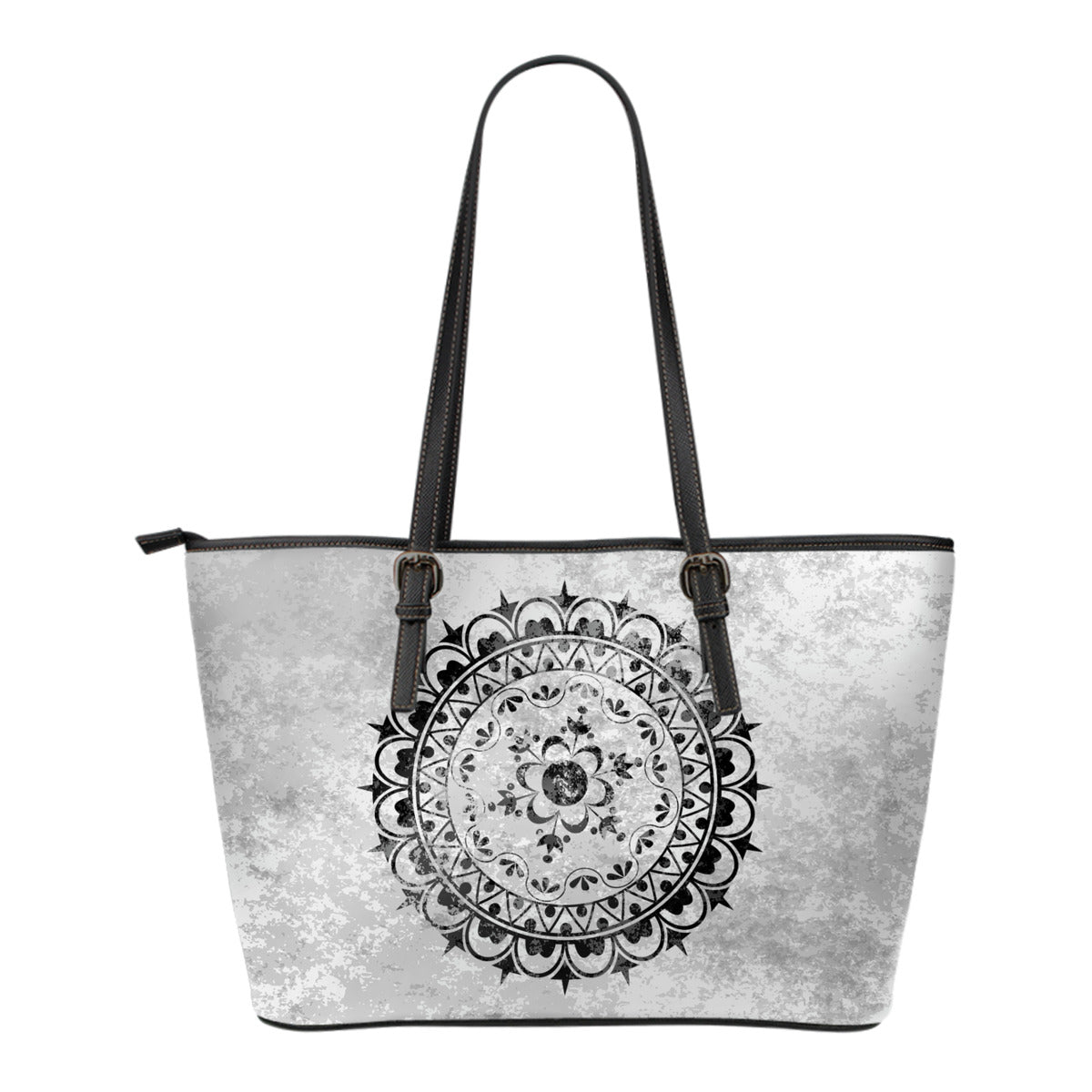 Black Jewel Mandala Small Leather Tote Bag Getbrewtaps.com