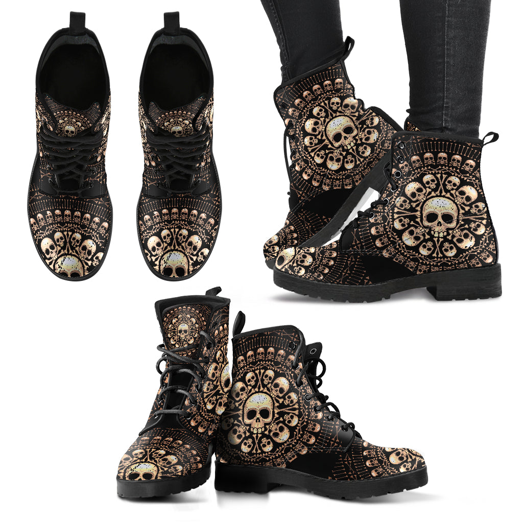 Skulls Bones Women's Leather Boots - Black Getbrewtaps.com