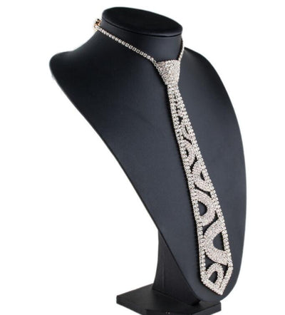 Tie Shaped Maxi Statement Necklace Women Luxury Females Sexy Collar Choker Rhinestone Necklace eprolo