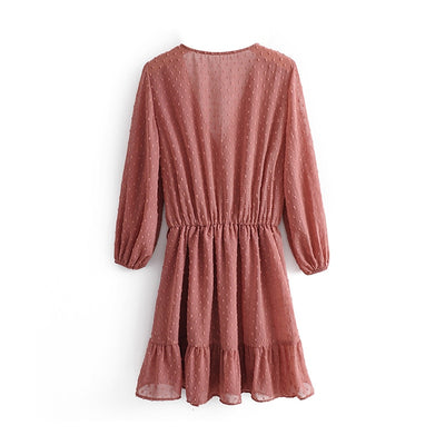 Summer Women Ruffles Lace Chiffon Dress Boho Mini Beach Dress Three Quarter Sleeve Ladies Party Dresses eprolo