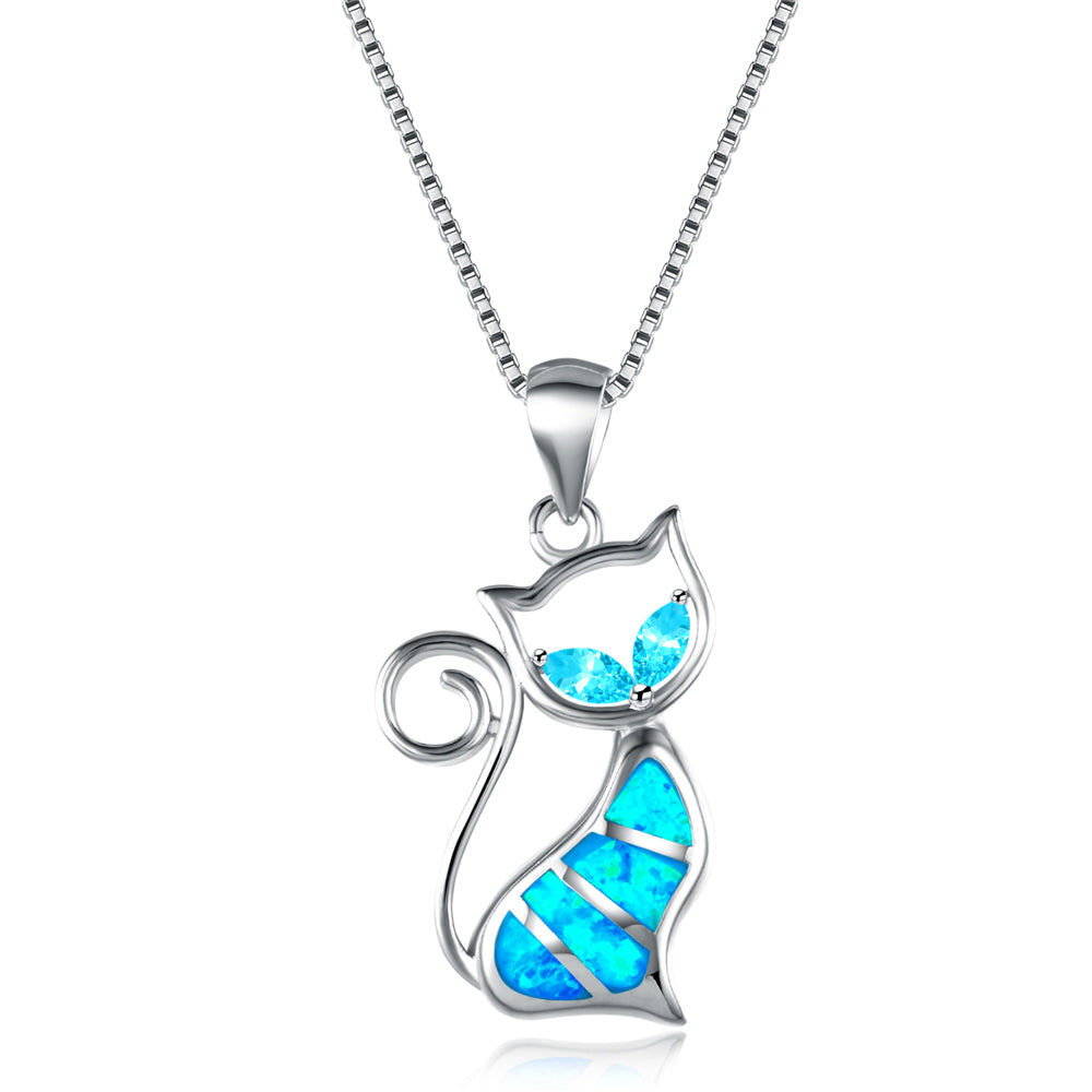 Cat Necklace Blue Fire Opal Pendants eprolo
