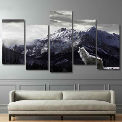 HD Prints Canvas Wall Art Living Room Home Decor Pictures 5 Pieces Snow Mountain Plateau Wolf Paintings Animal Posters Framework eprolo