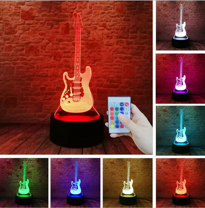 Creative Cartoon 3D Electric Music Guitar Bass Model Illusion Lamp LED 7 Color Change Gradient Baby Child Sleep Night Light Toys eprolo