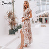 Simplee Vintage floral print summer dress Ruffle split sash sexy long dress Bohemian women dress holiday beach dress vestidos eprolo