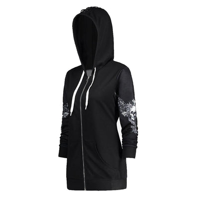 Women Skull Wings Print Halloween Zip Up Hoodies Sweatshirts eprolo