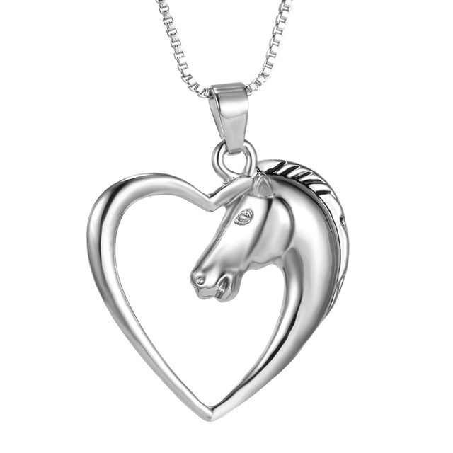 jewelry plated white K Horse in Heart Necklace Pendant Necklace for women girl mom gifts Unicorn eprolo