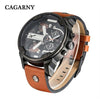 Cagarny Men's Quartz Watch  Date Dual Time Analog Leather Strap eprolo