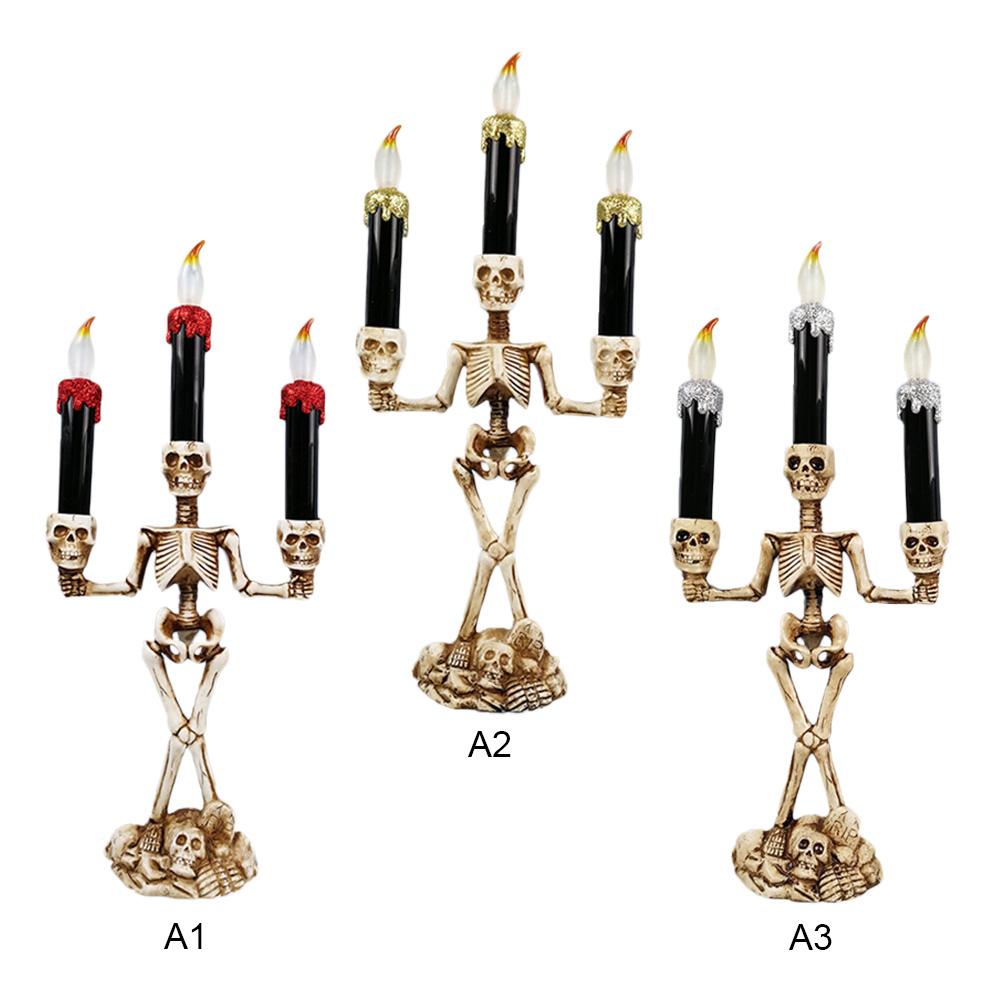 LED Candle Holder 3-arms Skull Skeleton Candle Stand Resin For Home Halloween Party DIY