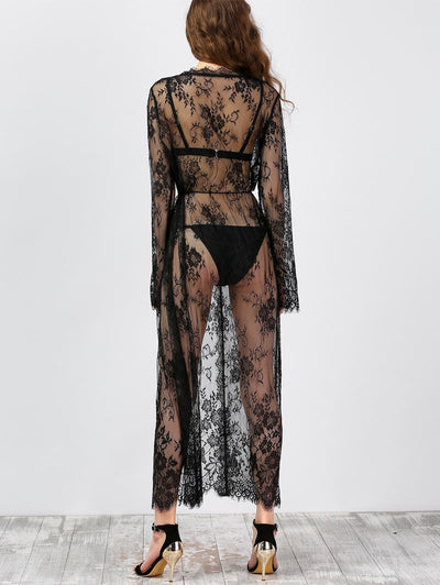 Sheer Lace Long Kimono Cover-Ups Hypersku