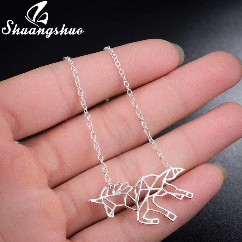 Ethnic Origami Unicorn Necklace Choker Horse Necklace Women Necklaces & Pendants Animal Necklace Silver Jewelry colar eprolo