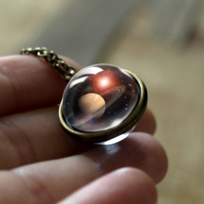 Nebula Galaxy Double Sided Pendant Necklace Universe Planet Jewelry Glass Art Picture Handmade Statement Necklace eprolo