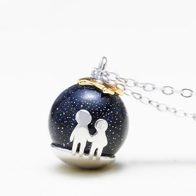 Party Blue Gravel Gem Stone Pendant Necklace S925 Sterling Silver Children Childhood Necklace eprolo