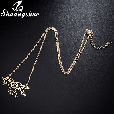 Ethnic Origami Unicorn Necklace Choker Horse Necklace Women Necklaces & Pendants Animal Necklace Silver Jewelry colar eprolo