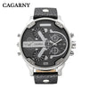 Cagarny Men's Quartz Watch  Date Dual Time Analog Leather Strap eprolo