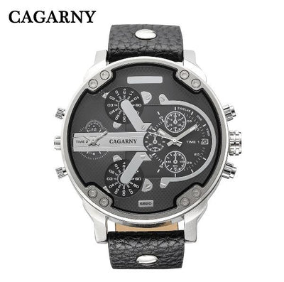 Cagarny Men's Quartz Watch  Date Dual Time Analog Leather Strap eprolo