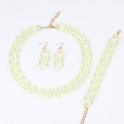Stone Color Chain Necklace Acrylic Chain Buckle Earrings Bracelet Necklace Set eprolo