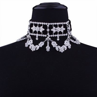 Crystal Rhinestone Choker Necklace Velvet Statement Necklace eprolo