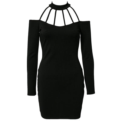 Autumn  Woman Dress Full Sleeve Above Knee Length Black Sexy Dress Off the Shoulder Dress eprolo