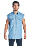 Men's Sleeveless Denim Shirt USA Flag Skulls & Chains Biker SHORE TRENDZ