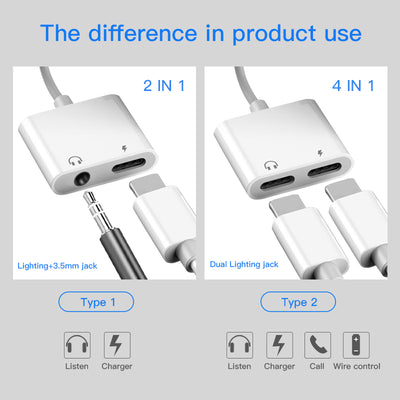 2 in 1 Audio Charge Adapter For iPhone 7 8 Plus X XS XR MAX Dual Lighting 3.5mm Jack Splitter Charger Listening Adapters eprolo