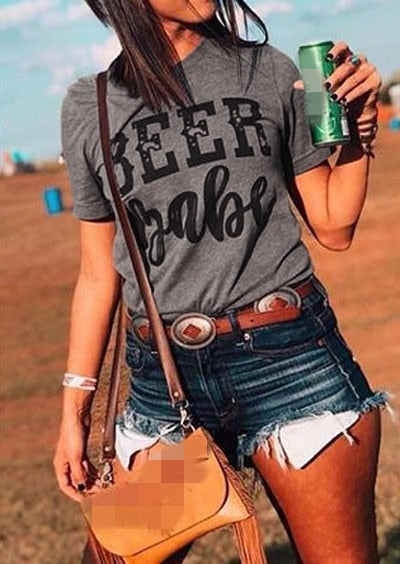 Women T-Shirt Short Sleeve Tops Tee Beer Babe Short Sleeve T-Shirt Fashion Female Harajuku t shirt Ladies Tops Tee eprolo