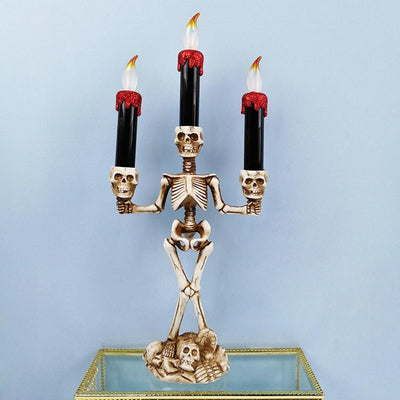 LED Candle Holder 3-arms Skull Skeleton Candle Stand Resin For Home Halloween Party DIY eprolo