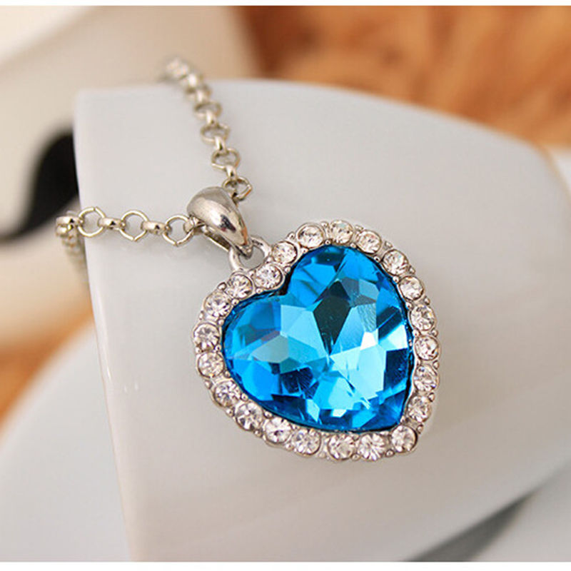 Crystal Pendant Heart Necklace Classic Titanic Ocean Crystal Heart Pendant Necklace Rhinestone Lover Gift eprolo