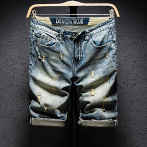 Summer Fashion Brand Design Blue Men Streetwear Ripped Bermuda Jeans Short eprolo