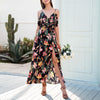 Backless v neck ruffles sexy dress women High waist split long dress summer Beach maxi dress boho print dress eprolo