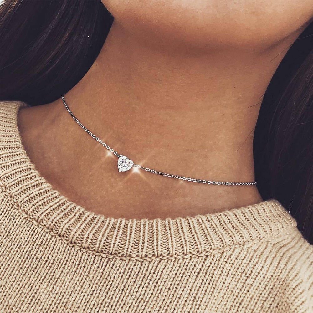 Crystal Heart Necklace Pendant Female Short Gold Chain Necklace Pendant Necklace Crystal Heart Necklace Chocker neck eprolo