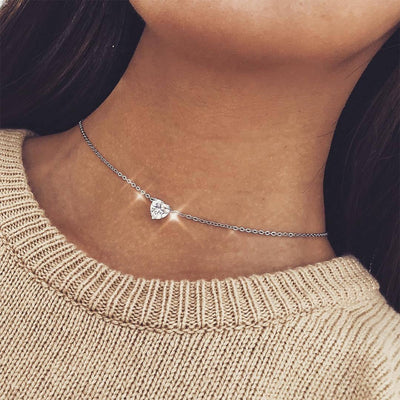 Crystal Heart Necklace Pendant Female Short Gold Chain Necklace Pendant Necklace Crystal Heart Necklace Chocker neck eprolo