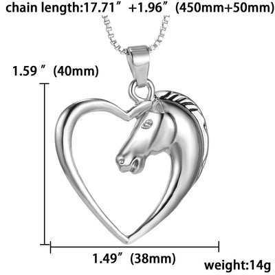 jewelry plated white K Horse in Heart Necklace Pendant Necklace for women girl mom gifts Unicorn eprolo