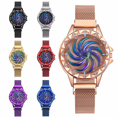 Women Magnet Buckle Rotating Watch Luxury Ladies Stainless Steel Quartz Watch Clock Relogio Feminino eprolo