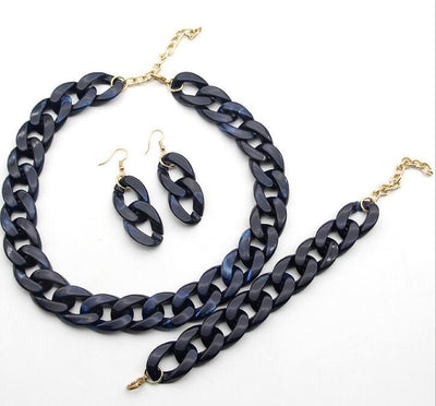 Stone Color Chain Necklace Acrylic Chain Buckle Earrings Bracelet Necklace Set eprolo