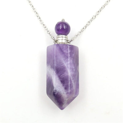 Natural Crystal Hexagonal Perfume Bottle Pendant Necklace  Fluorite Pendant Essential Oil Jar Chain Necklace eprolo