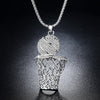 Men's Necklace Ice Gold Basketball And Hoop Necklace Gold Silver Steel Chain Pendant Long Chain Necklace Sport Cell Gift eprolo