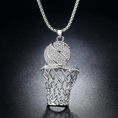 Men's Necklace Ice Gold Basketball And Hoop Necklace Gold Silver Steel Chain Pendant Long Chain Necklace Sport Cell Gift eprolo